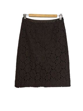 Etcetera Lace Cotton Chocolate Brown High Waisted Midi Pencil Skirt, size 0